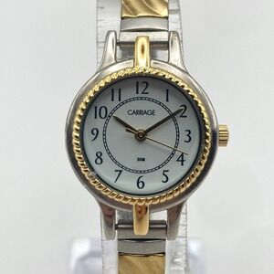 Timex Carriage Womens Watch 24mm Silver Gold Tone Stretch Matte New Battery 6.5"